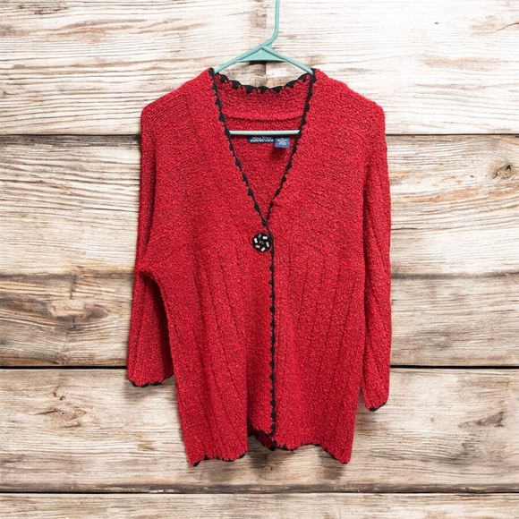 Vintage Wind River Red Long Sleeved One Button Cardigan Sweater ~ Size Medium - Picture 1 of 5